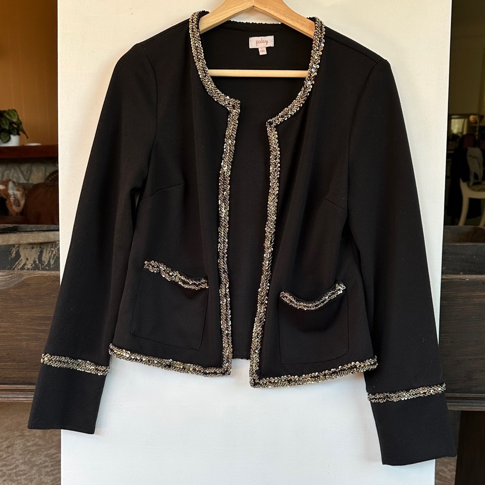 Picket Black Blazer with Metallic beads and sequin Accents
